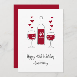 Happy 40th Wedding Anniversary Red Wine Heart Card