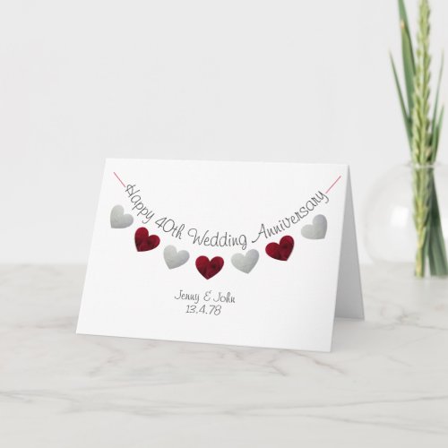 Happy 40th Wedding Anniversary Ruby rose hearts Card