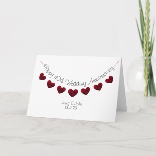 Happy 40th Wedding Anniversary Ruby rose hearts Card