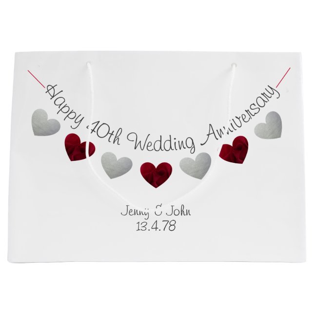 Happy 40th Wedding Anniversary ruby rose hearts Large Gift Bag (Front)