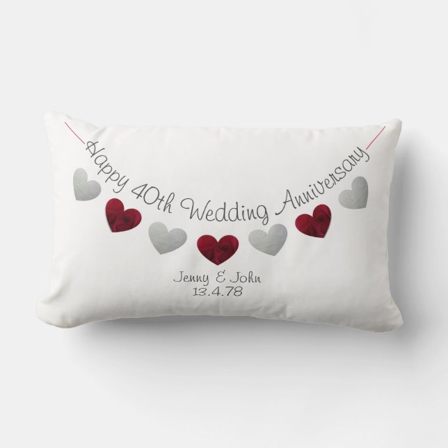 Happy 40th Wedding Anniversary Ruby rose hearts Lumbar Pillow (Front)