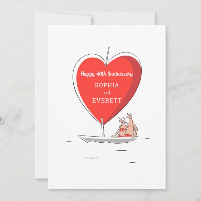 Happy 40th Wedding Anniversary Sailboat Heart Card (Front)
