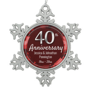 Happy 40th Wedding Anniversary Snowflake Pewter Christmas Ornament