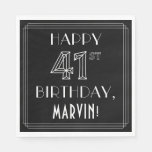 [ Thumbnail: Happy 41st Birthday; Art Deco Style; Custom Name Napkins ]