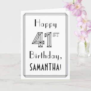 Happy 41st Birthday, Art Deco Style w/ Custom Name Card