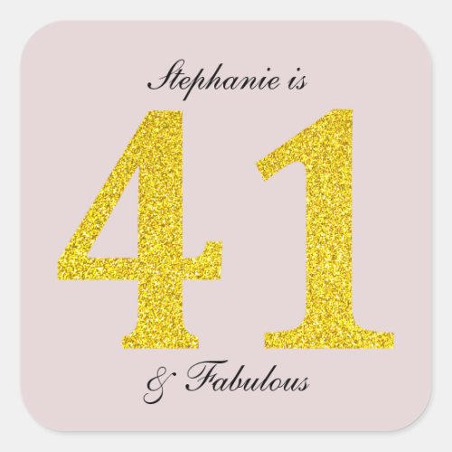 Happy 41st Birthday Blush Pink Gold Glitter Party Square Sticker