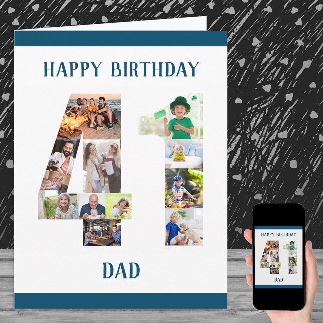 Happy 41st Birthday Dad Number 41 Photo Collage Card (Creator Uploaded)