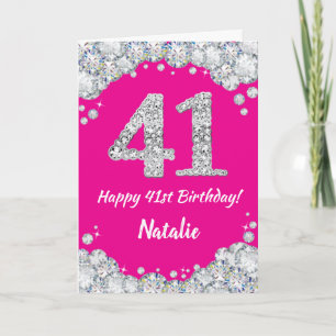 Happy 41st Birthday Hot Pink and Silver Glitter Card