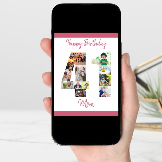 Happy 41st Birthday Mom Number 41 Photo Collage Card (Front Digital)