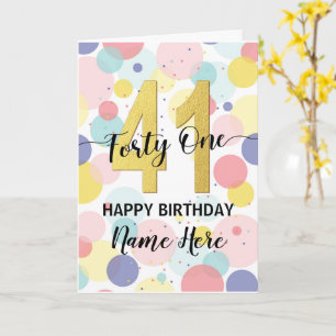 Happy 41st Birthday Pastel Rainbow and Gold Girl Card