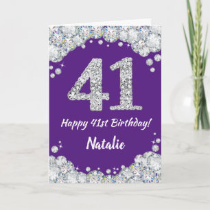 Happy 41st Birthday Purple and Silver Glitter Card