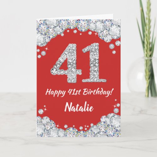 Happy 41st Birthday Red and Silver Glitter Card