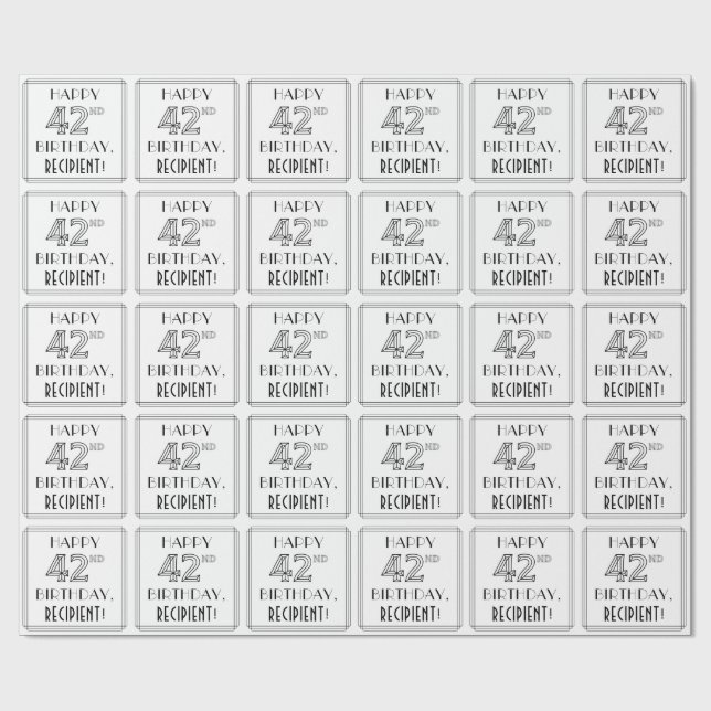 HAPPY 42ND BIRTHDAY; Art Deco Style; Custom Name Wrapping Paper (Flat)