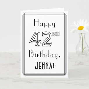 Happy 42nd Birthday, Art Deco Style w/ Custom Name Card