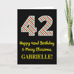 [ Thumbnail: Happy 42nd Birthday & Merry Christmas, Custom Name Card ]