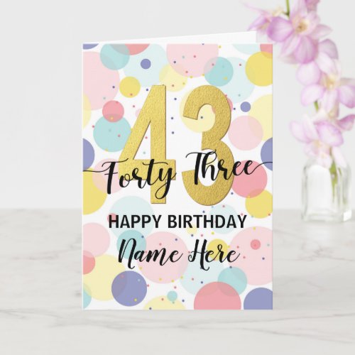 Happy 43rd Birthday Pastel Rainbow Gold Woman