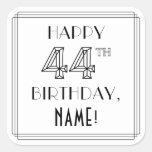 [ Thumbnail: Happy 44th Birthday, Art Deco Style, Custom Name Sticker ]