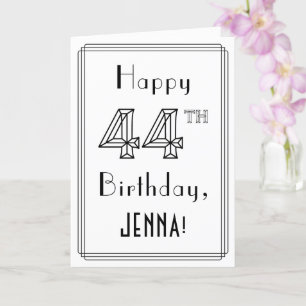 Happy 44th Birthday, Art Deco Style w/ Custom Name Card