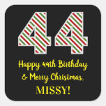 [ Thumbnail: Happy 44th Birthday & Merry Christmas, Custom Name Sticker ]