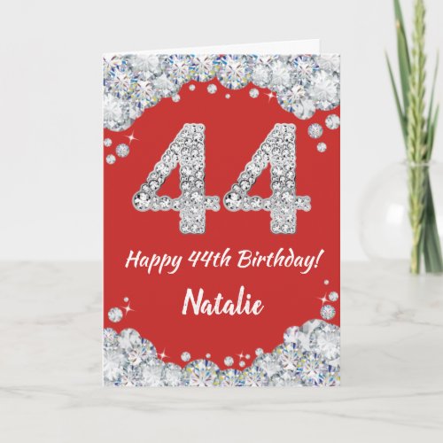 Happy 44th Birthday Red and Silver Glitter Card