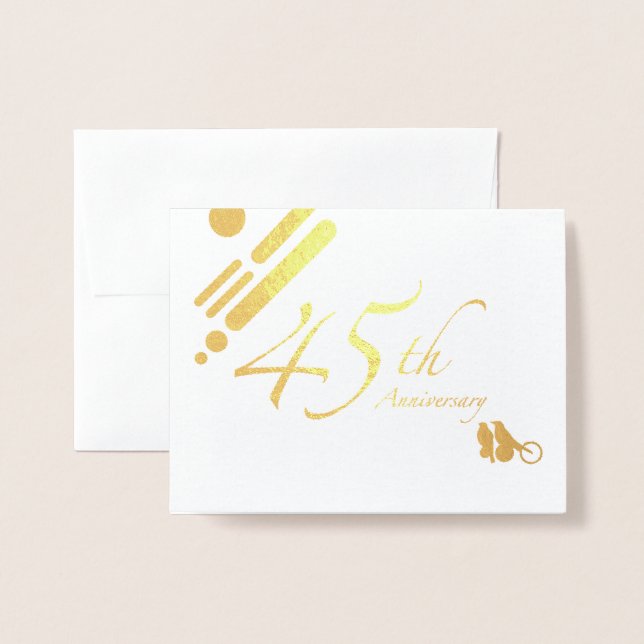 Happy 45th Anniversary Mod Birds Foil Card (Front With Envelope)