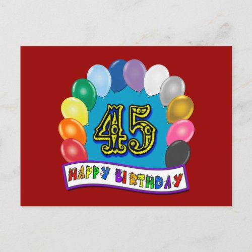 Happy 45th Birthday Balloon Arch Postcard
