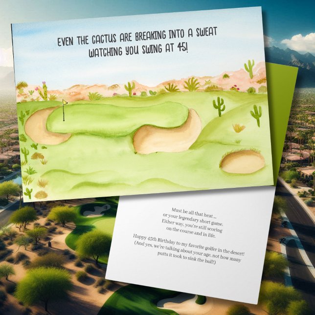 Happy 45th Birthday Desert Golf Course Watercolor Card (Creator Uploaded)