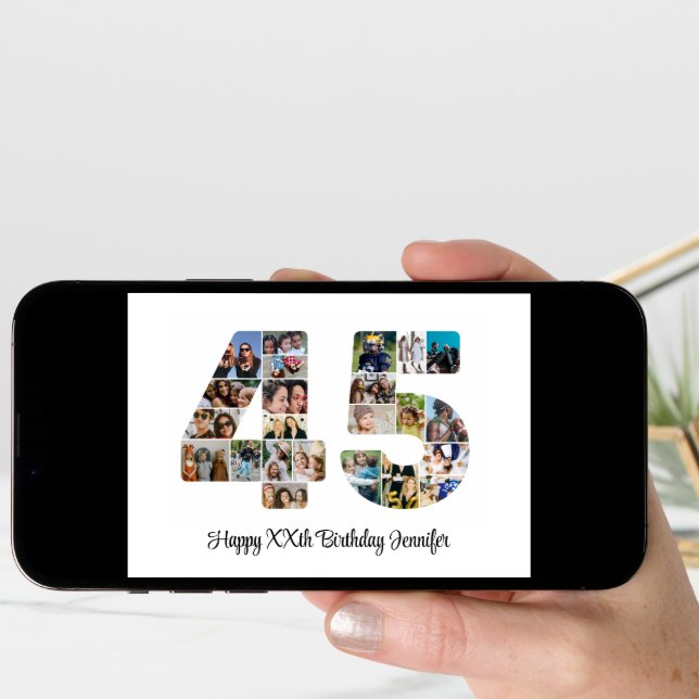 Happy 45th Birthday Number 45 Custom Photo Collage Card (Front Digital)