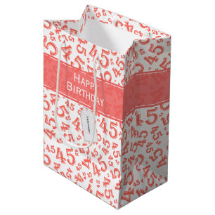 Happy 45th Birthday Number Pattern Coral/White Medium Gift Bag