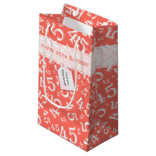 Happy 45th Birthday Number Pattern Coral/White Small Gift Bag