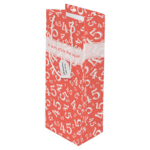 Happy 45th Birthday Number Pattern Coral/White Wine Gift Bag