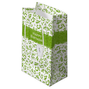 Happy 45th Birthday Number Pattern Green/White Small Gift Bag
