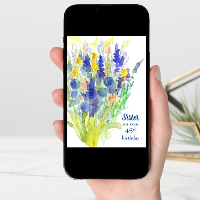 Happy 45th Birthday Sister Flower Bouquet Card (Front Digital)