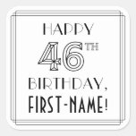 [ Thumbnail: Happy 46th Birthday, Art Deco Style, Custom Name Sticker ]