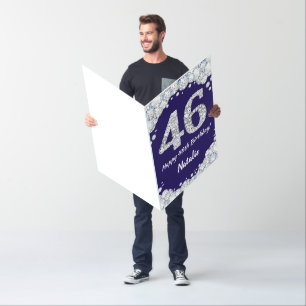 Happy 46th Birthday Navy Blue Silver Glitter Jumbo Card