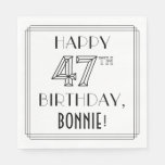 [ Thumbnail: Happy 47th Birthday; Art Deco Style; Custom Name Napkins ]