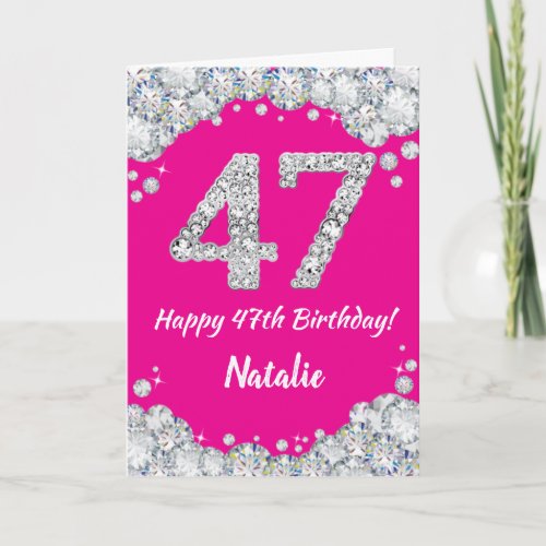 Happy 47th Birthday Hot Pink and Silver Glitter Card