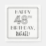 [ Thumbnail: Happy 48th Birthday; Art Deco Style; Custom Name Napkins ]