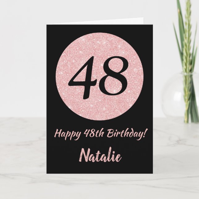 Happy 48th Birthday Black and Rose Pink Gold Card (Front)