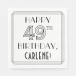 [ Thumbnail: Happy 49th Birthday; Art Deco Style; Custom Name Napkins ]