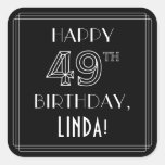 [ Thumbnail: Happy 49th Birthday; Art Deco Style; Custom Name Sticker ]