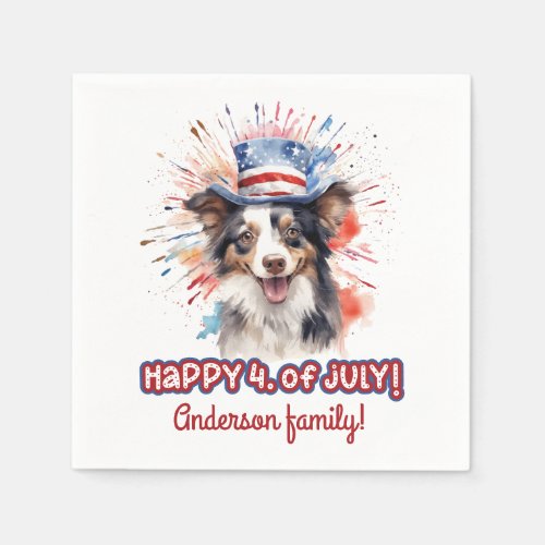 Happy 4 of July cute dog with hat firework Napkins