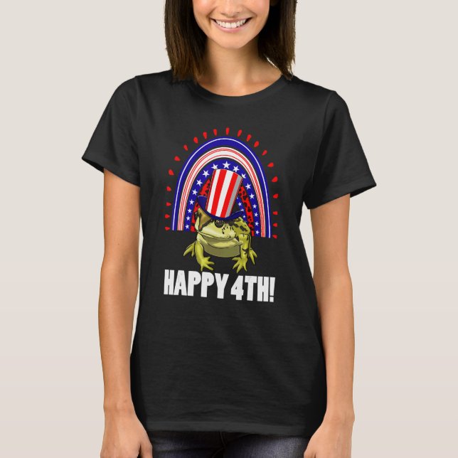 Happy 4Th American Flag Rainbow Frog  Women Frog L T-Shirt (Front)