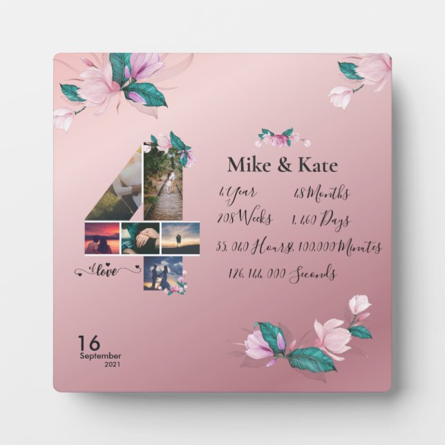 Happy 4th Anniversary ,Custom Photo collage, Count Plaque (Front)