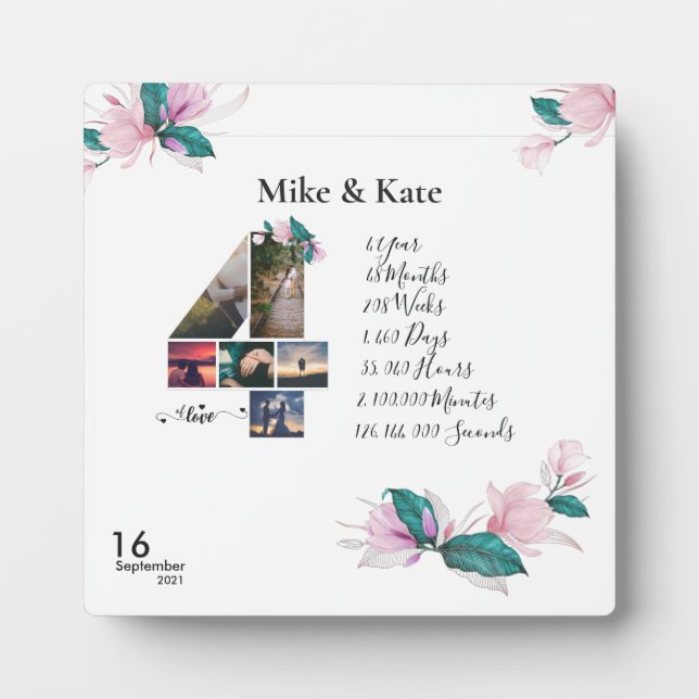 Happy 4th Anniversary ,Custom Photo collage Plaque (Front)