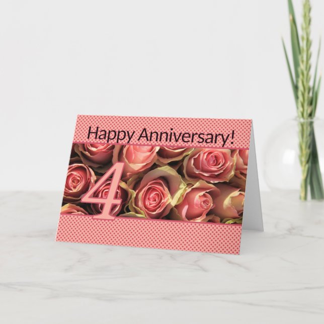 Happy 4th Anniversary roses Card (Front)