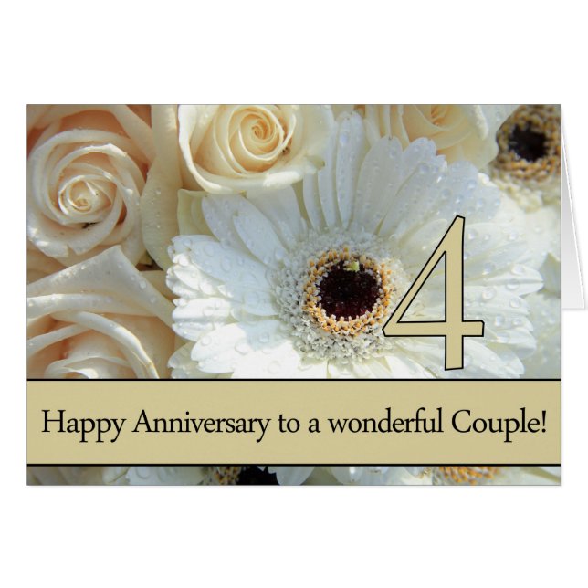 Happy 4th Anniversary roses Cards (Front Horizontal)