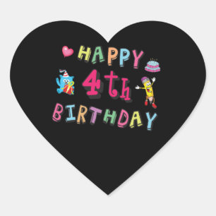 Happy 4th Birthday. 4 year b-day. Heart Sticker