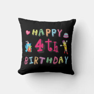 Happy 4th Birthday. 4 year b-day. Throw Pillow
