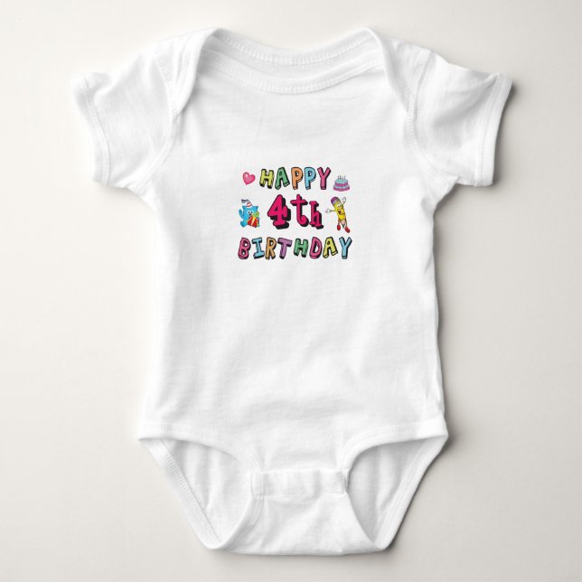 Happy 4th Birthday 4 year b-day wishes Baby Bodysuit (Front)